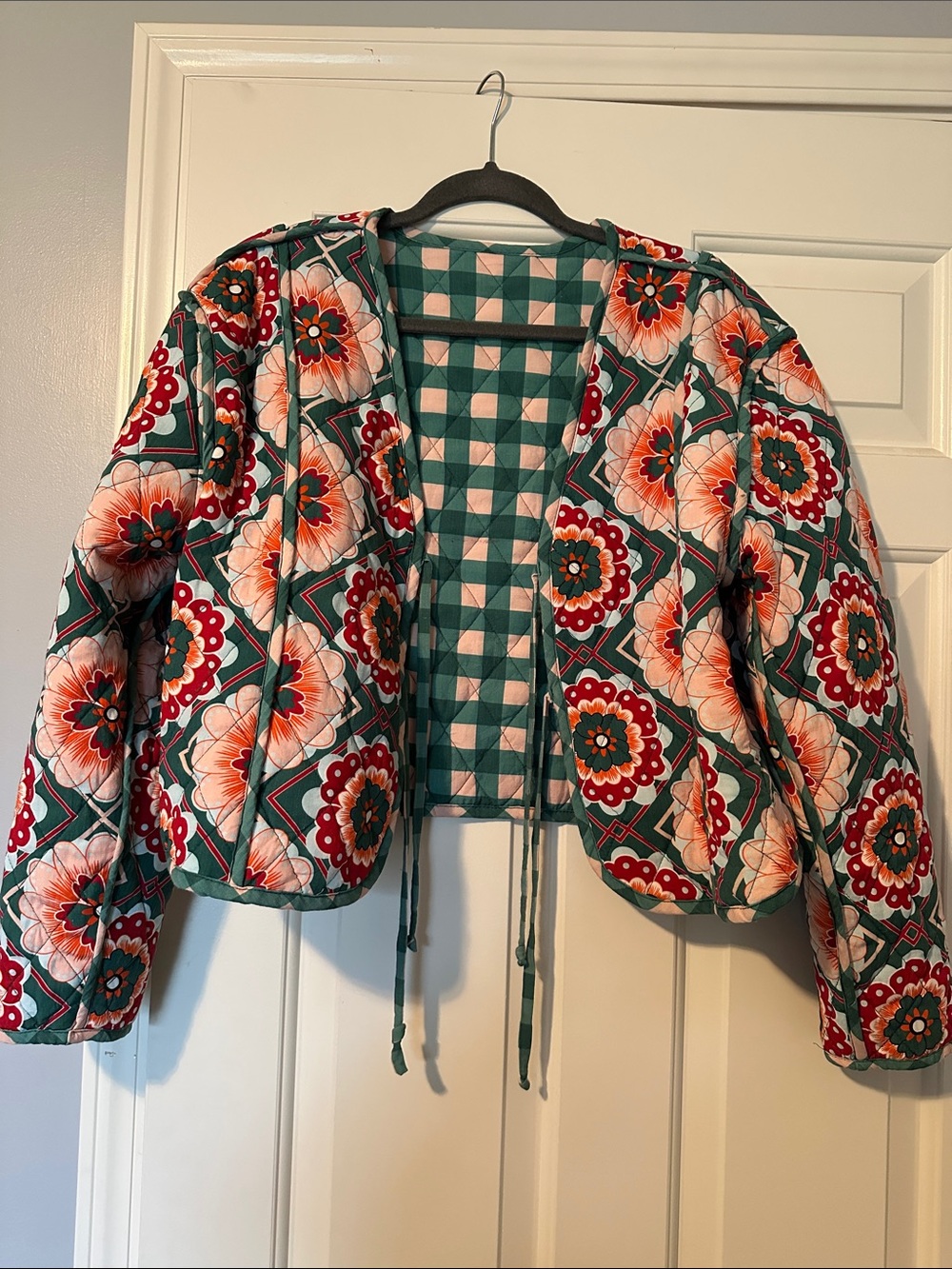 Another Sunday Green Geo Floral Print Reversible Quilted Jacket